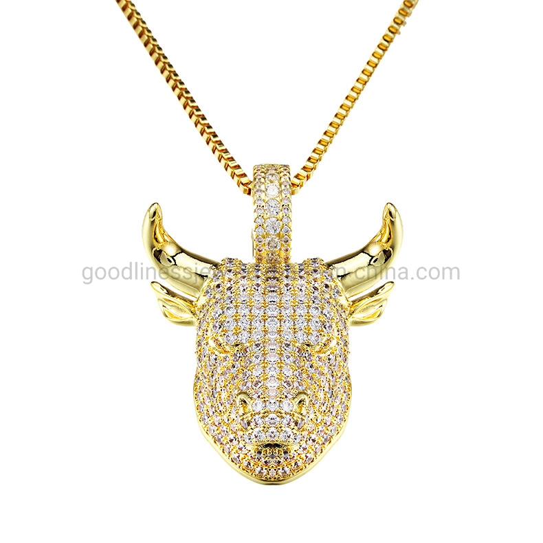 Wholesale Animal Design Pendant Jewelry CZ Hip Hop Personalized Bull Head Pendant Necklace Jewelry