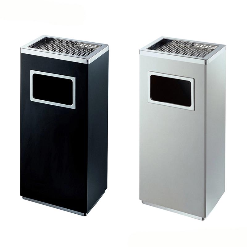 Factory Price Rectangle Stainless Steel Black Vertical Ashtray Garbage Can Metal Waste Bin