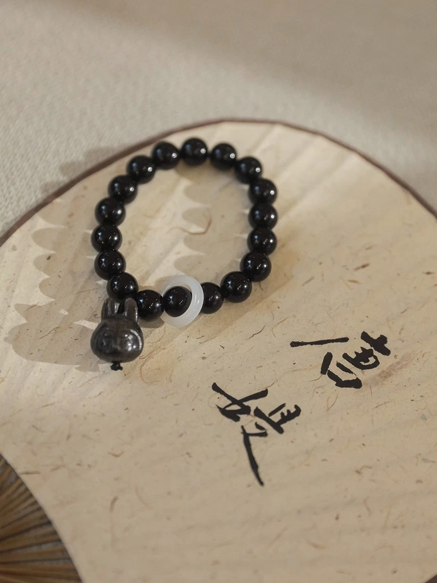 Vintage Black Bracelet Play Obsidian Script Play Buddha Bead Bracelet