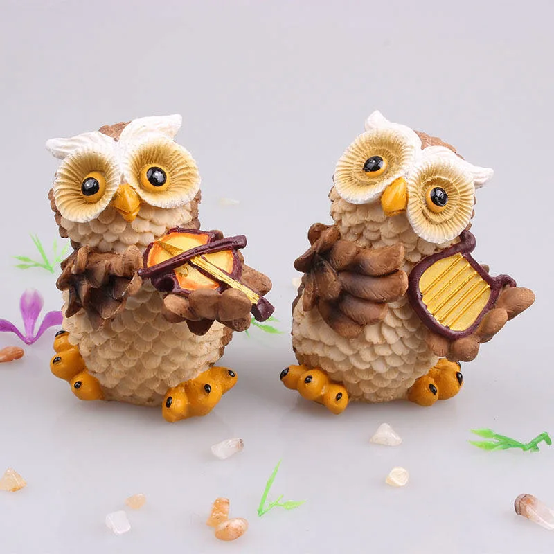 Lovely Eyeglass Glasses Holder Owls Design Crafts Stand Home Resin Sculpture Decorations