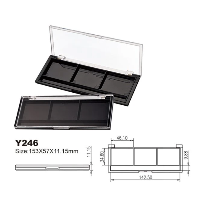 Y246 3 Color Eyeshadow Box Plastic Cosmetic Packaging Case with Transparent Cap