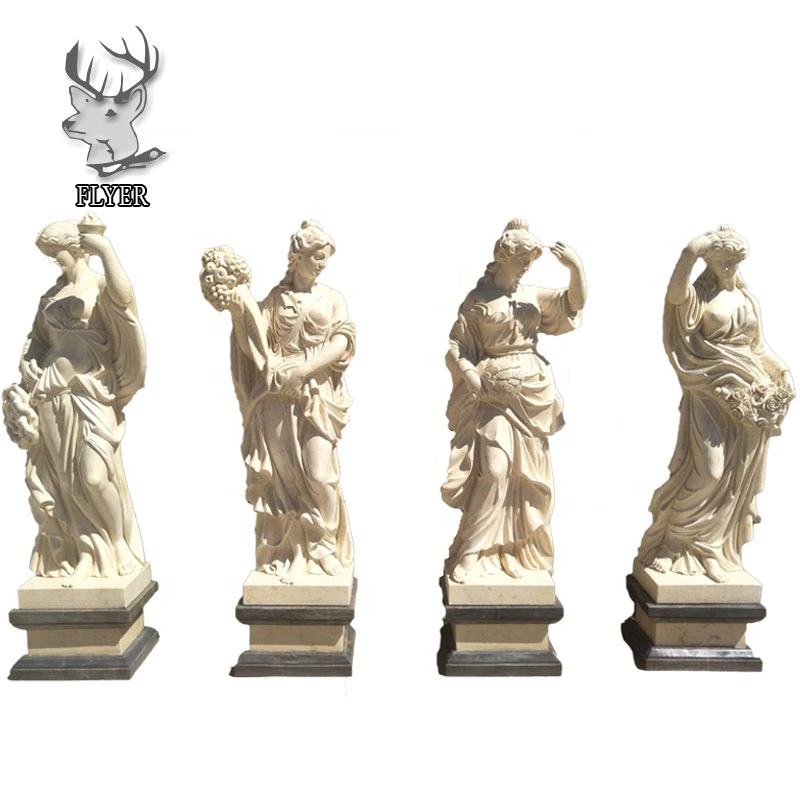 Garden Decoration Modern Hand Carved and Polished Natural Stone Standing Life Size Four Season Girl White Marble Statue