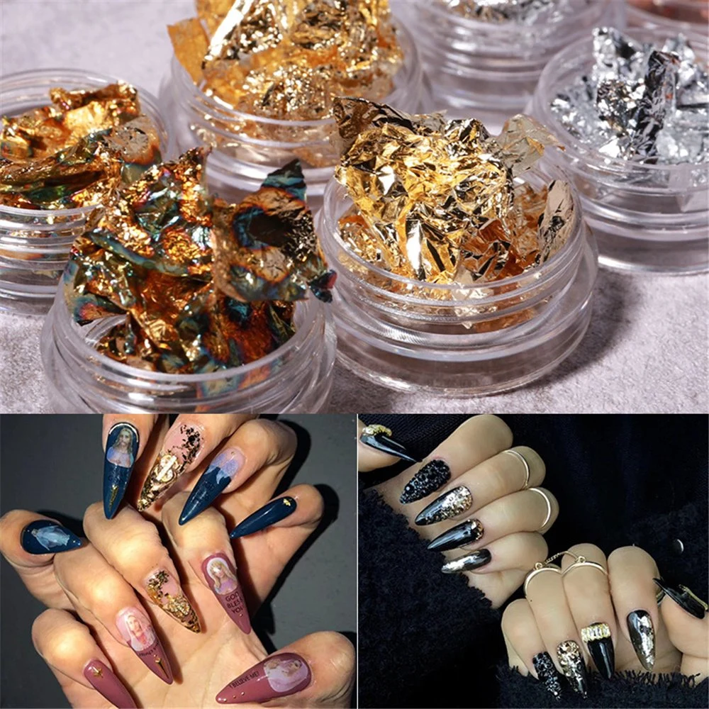 Nail Art Decoration Ultra-Thin Gold Silver Nail Foil Paper 12 Grid 3D Colorful Aluminum Foil Sticker Manicure Decoration Nail Foil