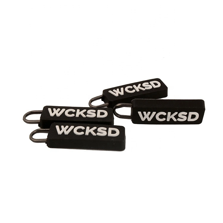 High Quality Zipper Puller Custom Embossed Logo PVC Zipper Sliders