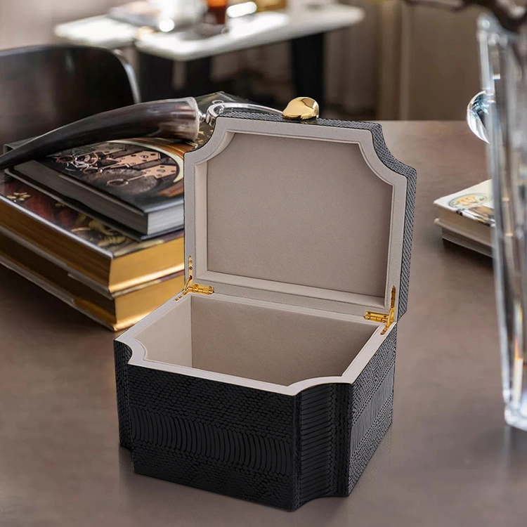 Modern Jewelry Box Home Furnishings Model Room Soft Ornaments Black Real Leather Decor Box Bedroom Dressing Table Storage Box