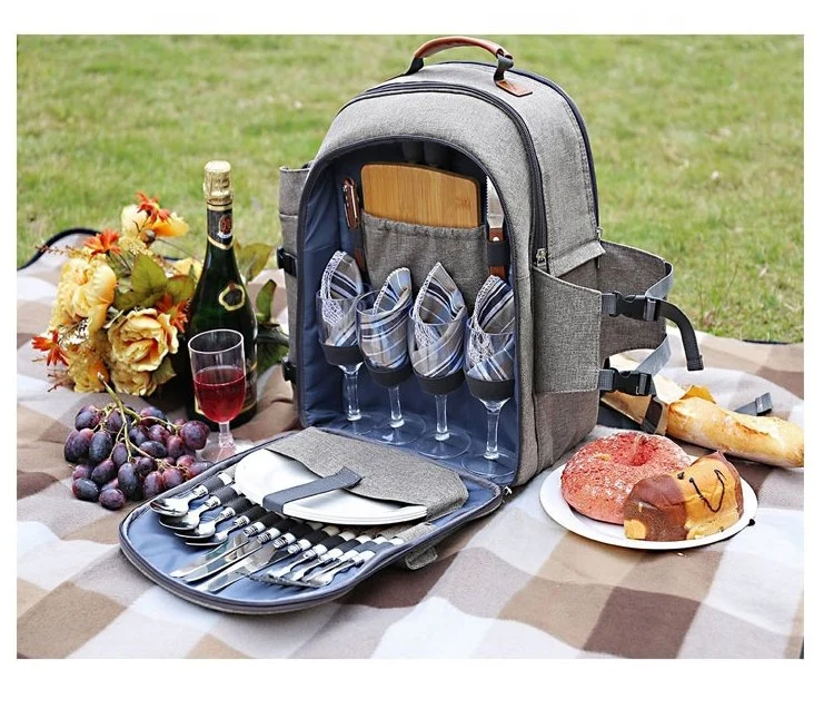 Insulated Cooler Bag Backpack Rucksack Thermal Camping Lunch with Blanket, Plates and Cutlery Set, for Couple, Lovers and Friends Camping Beach RS-Tj-101