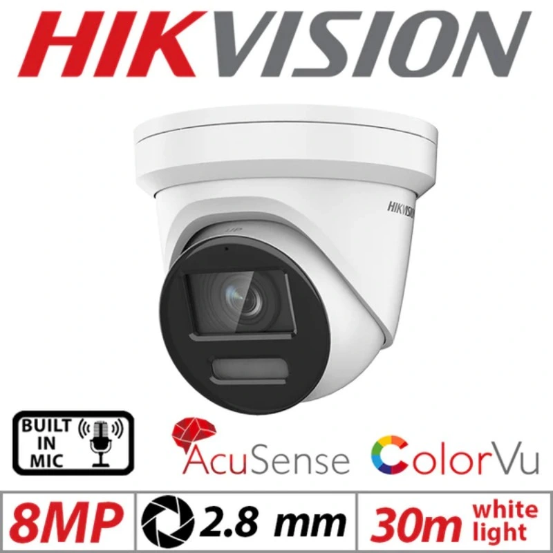 Hikvision 8MP Colorvu Red Turret fija Versión Noche CCTV IP Cámara de seguridad