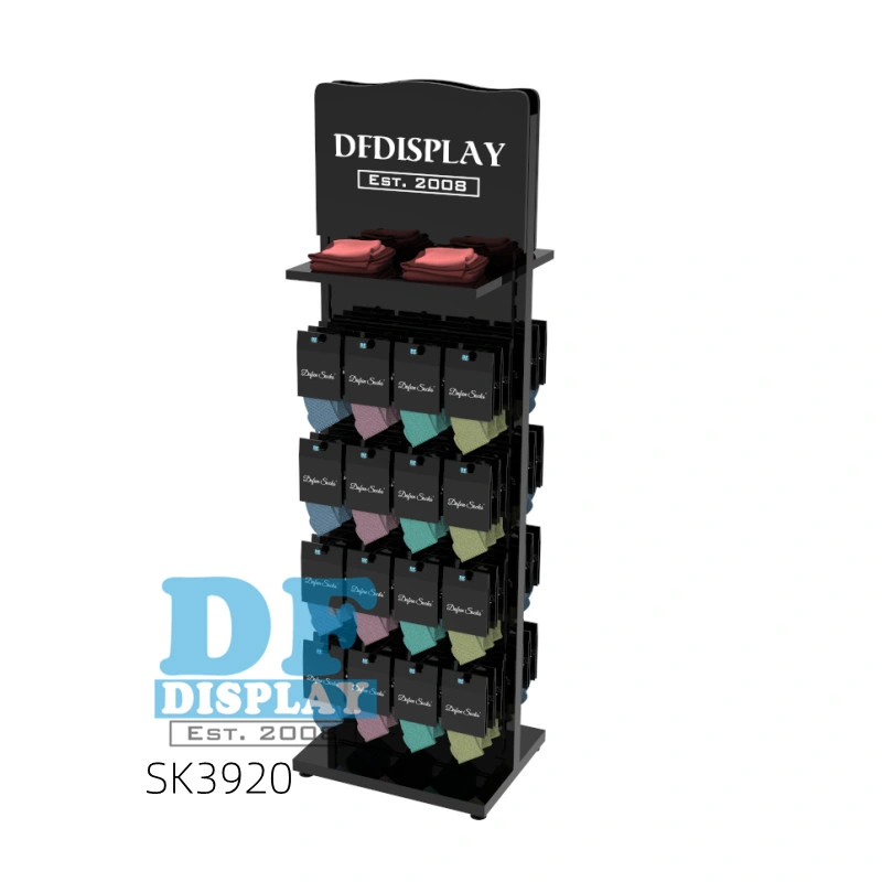 Retail Store Sock Display Stockings Display Fixtures Stand Metal Hooks Sock Display with Shelves Baseball Hat Cap Rack