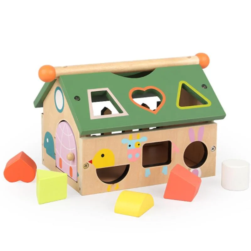 Kid China Wholesale/Supplier Children Baby DIY Montessori Intellectual Educational New Small Popular Learning Wooden Wisdom Building Model House Shape Sorter Block Toy