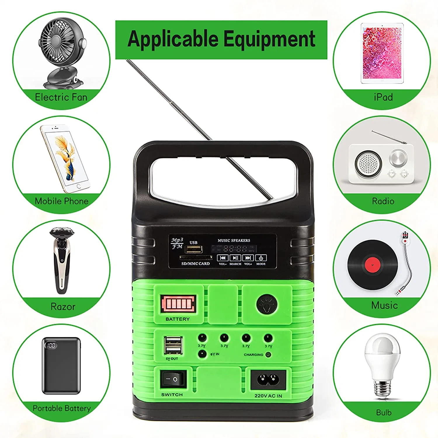 Portable Solar Radio System Solar LED Light Kit with Radio Bluetooth, LED Lighting Three Bulbs