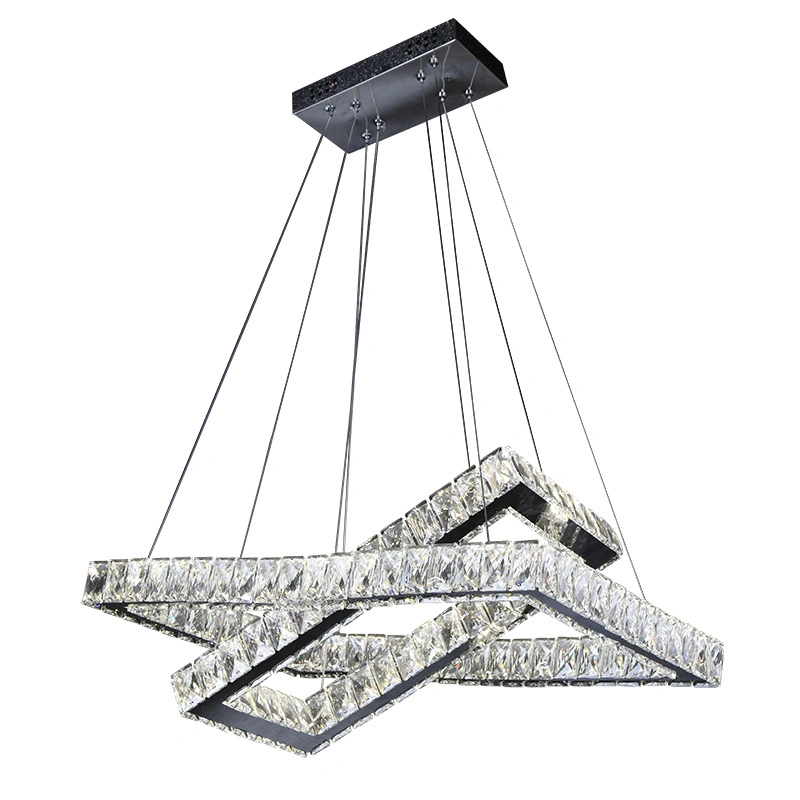 Lampe suspendue décorative en cristal LED moderne en forme carrée.