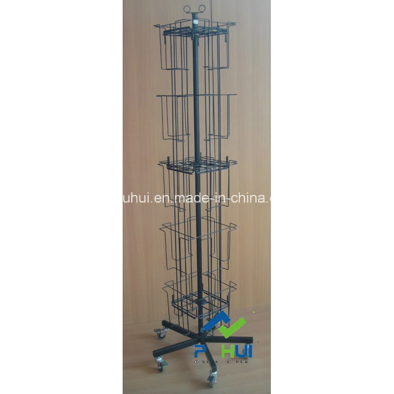 Floor Stand Steel Wire Pocket Metal Spinning Calendar Rack Display (PHY268)