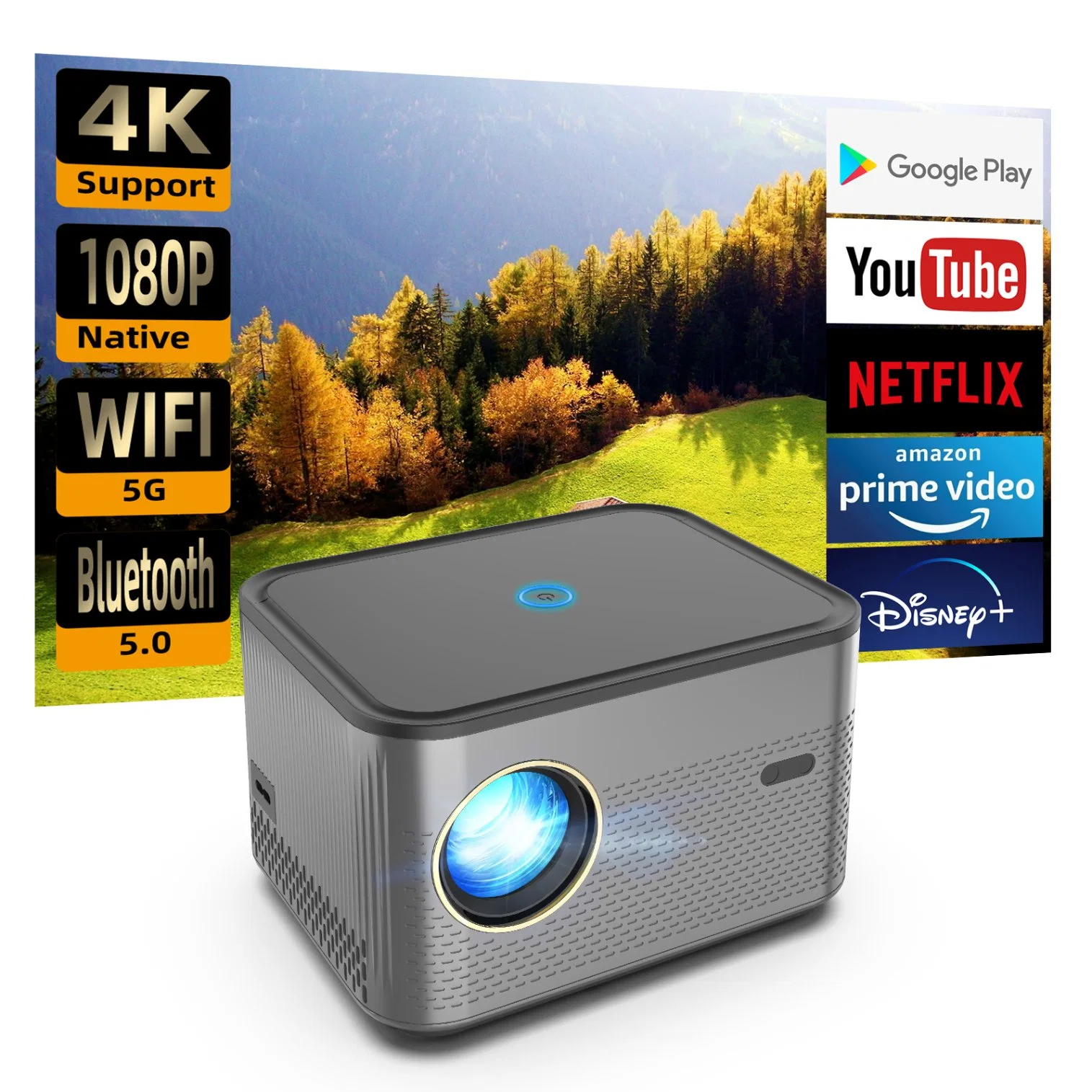 Smart Android WiFi 3D Video Full HD 1080P 4K Projetor de Home Theater