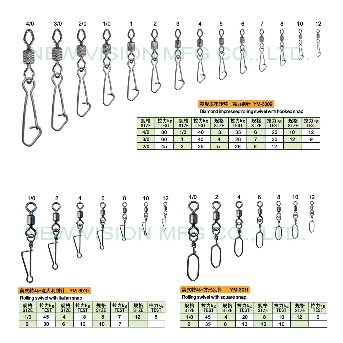 Fishing Tackle Rolling Swivel with Italian Snap (YM-3009, 3010, 3011)