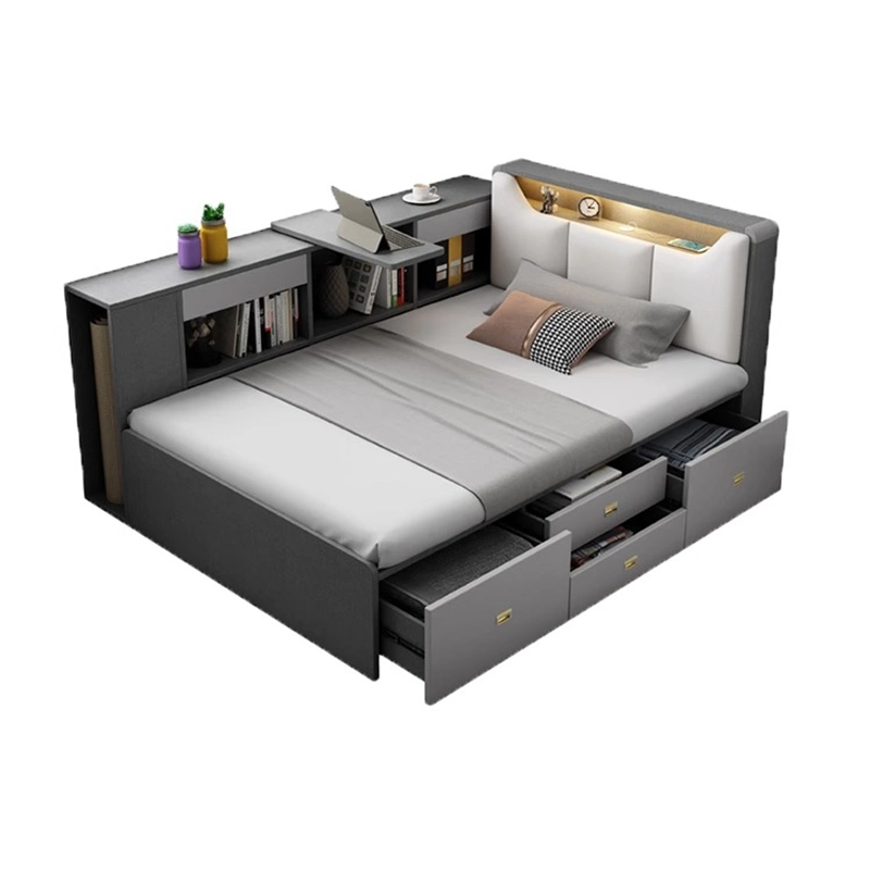 Modern Bedroom Furniture Functional Bed Wooden Double Bed Designs Furniture with Box Queen King Storage Bed