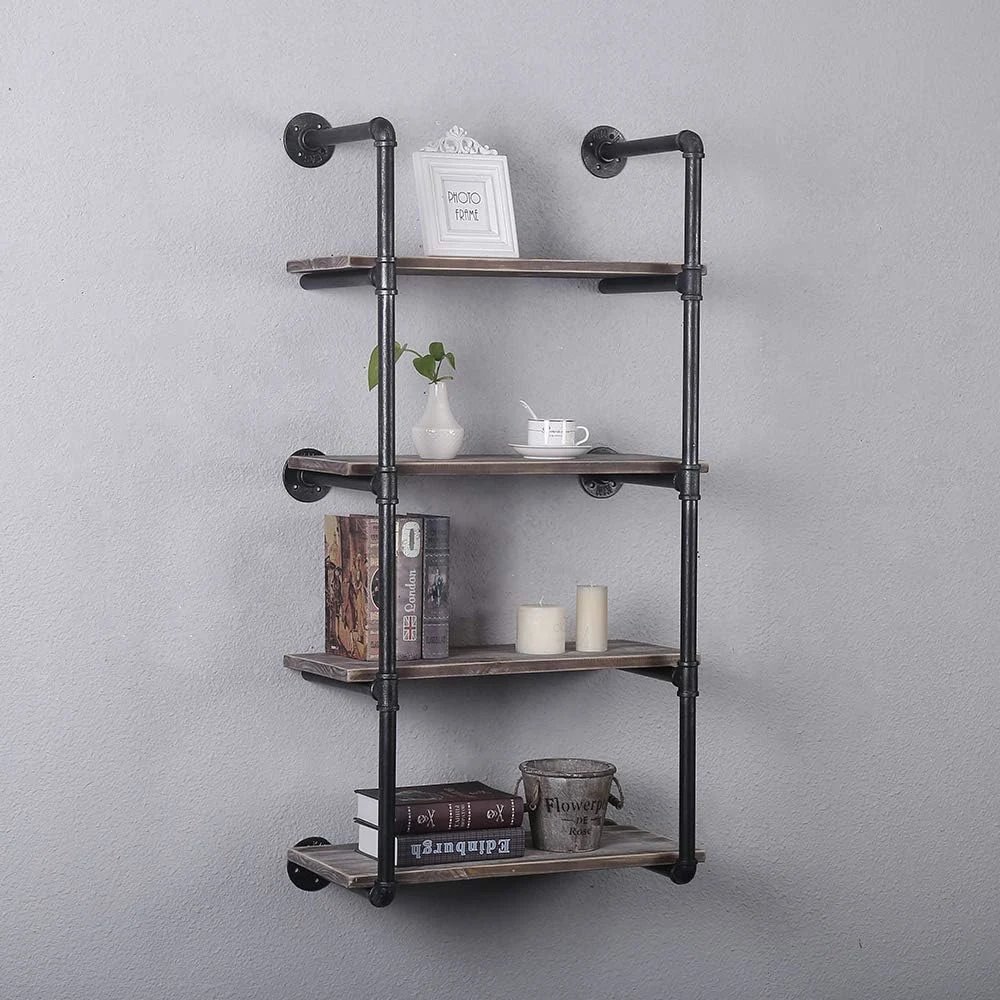 Rustic Metal Floating Shelves, Farmhouse Real Wood Hanging Book Shelves, Farmhouse Kitchen Bar Shelving