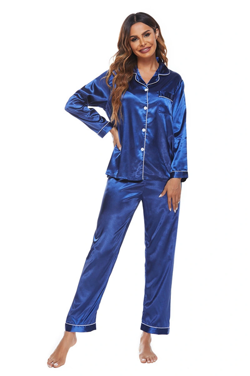 Custom Silk Pajama Solid Color Family Satin Long Sleeve Women Pajama Set