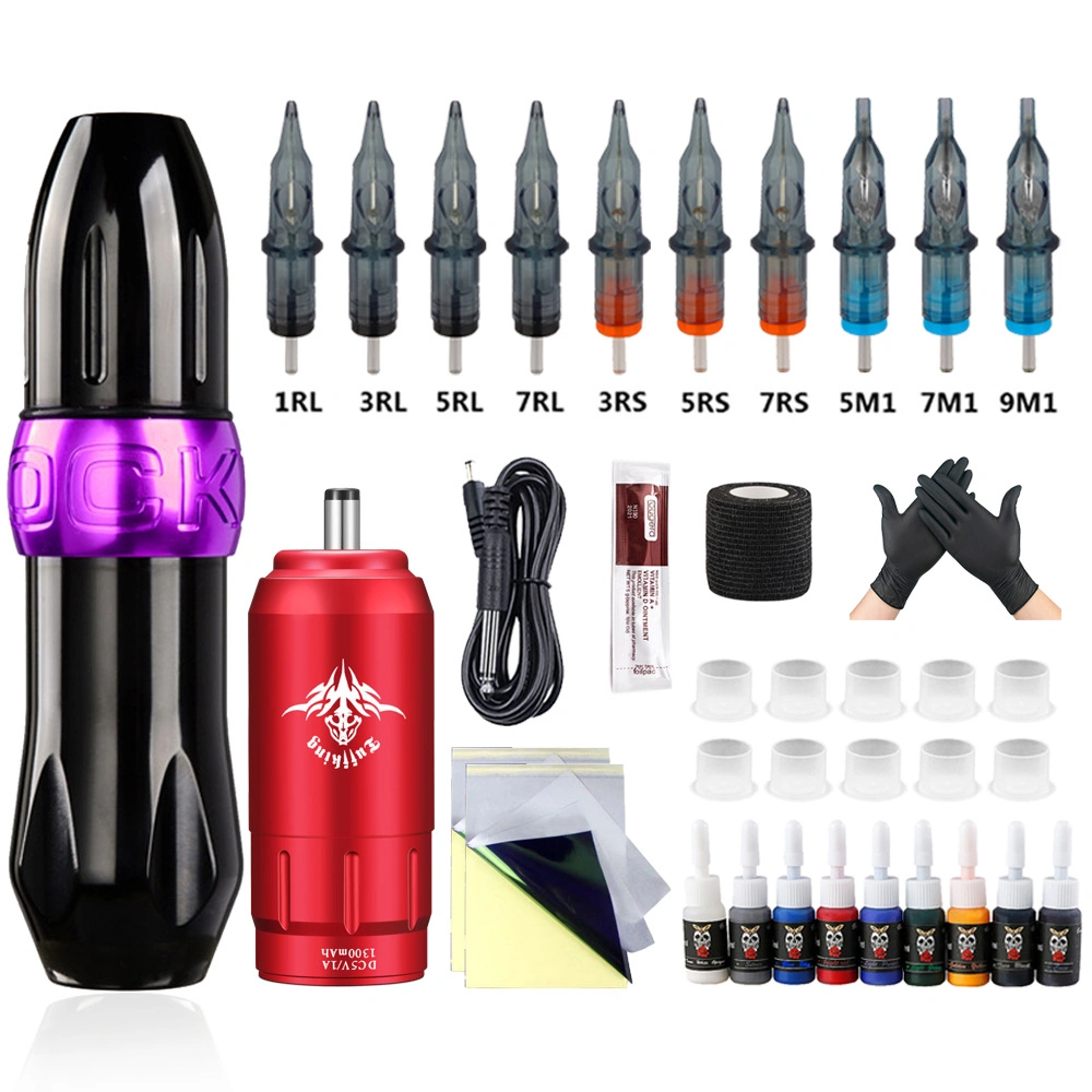 Kit de tatouage sans fil avec mini-cartouche d'alimentation de batterie Pince à sertir rotative pour stylo de tatouage rotatif à aiguille