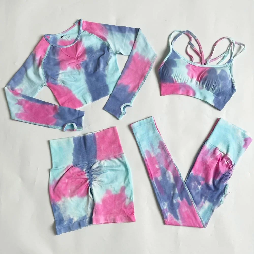 4 Piece Tied Dye Seamless Workout Gym Fitness Sports Running Yoga Sportswear Wbb20082