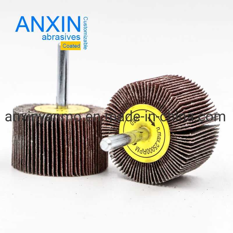 2 X 1/2 X 1/4'' Customized Brown Aluminum Cloth Flap Wheel with Shank for Light Deburring and Polishing Steel Pipe