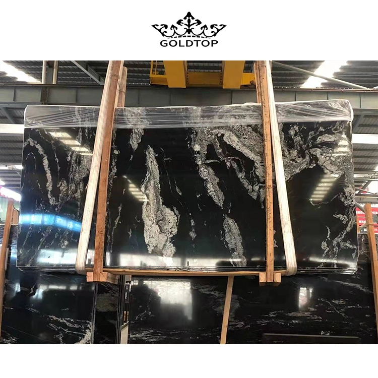 The High Grade Natural Stone Polished/ Honed Surface Bathroom/Kitchen /Living Room Countertop Black and Gold Vein Titanuum Satin Granite for Home