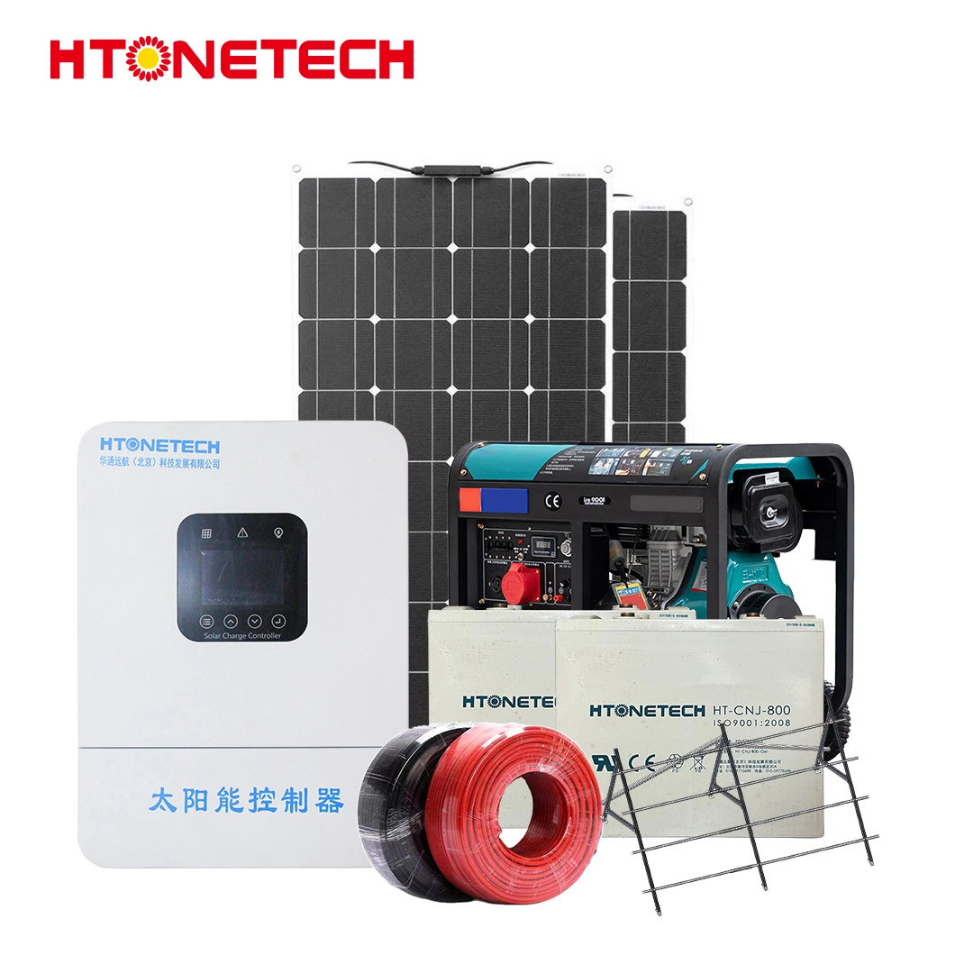 Htonetech off Grid Power Solar System Suppliers China 5kw 10kw 25kw 30W 48kw Solar Panel Mono 650 Watt Industrial Diesel Generator 7.5 Kw Hybrid Solar System