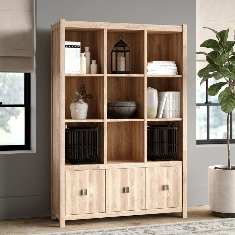 Home Furniture Lintel Oak Finish Wood Office Cube Unit Standard Bookcase for Living Office Room