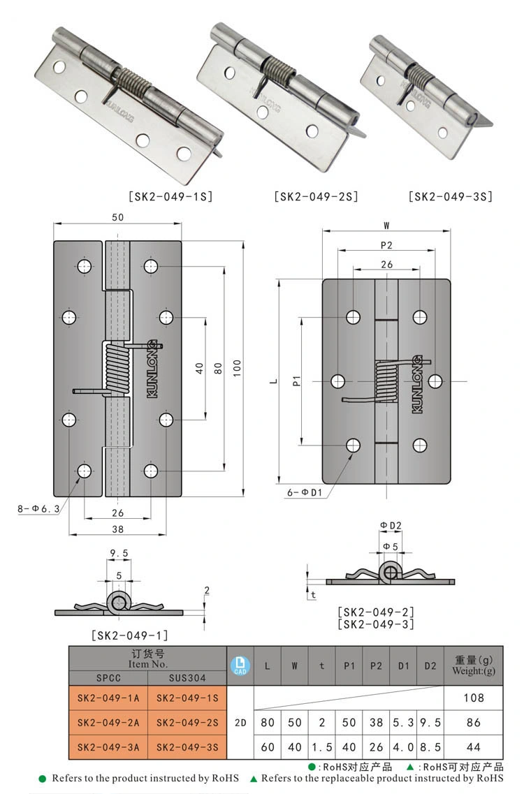 Bisagras de tornillería SK2-049 bisagra de resorte de puerta de control de posición de acero