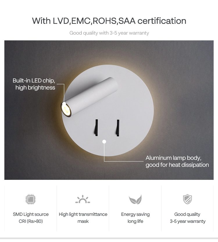 فندق حديث التصميم فيلا مصابيح قراءة LED للدراسة قابلة للضبط في الداخل الإضاءة الداخلية على الجدار مصباح حائط زخرفي