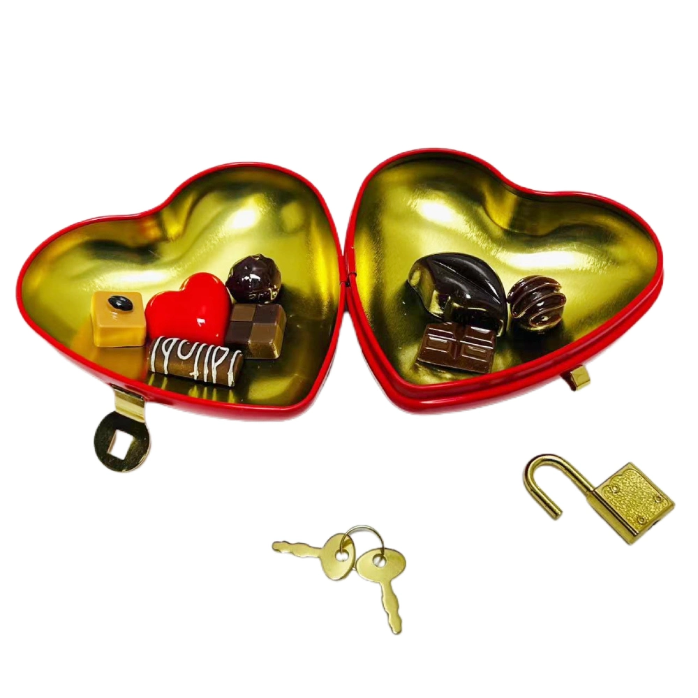 Logo personnalisé Tniplate Valentine emballage coeur forme boîte métal vide Boîte de friandises en boîte à chocolat avec serrure