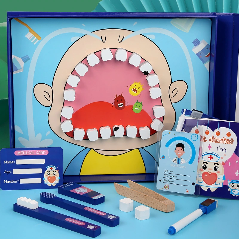 Juego de niños de madera para dentistas de niños para la protección de dientes de cepillado infantil Juguetes