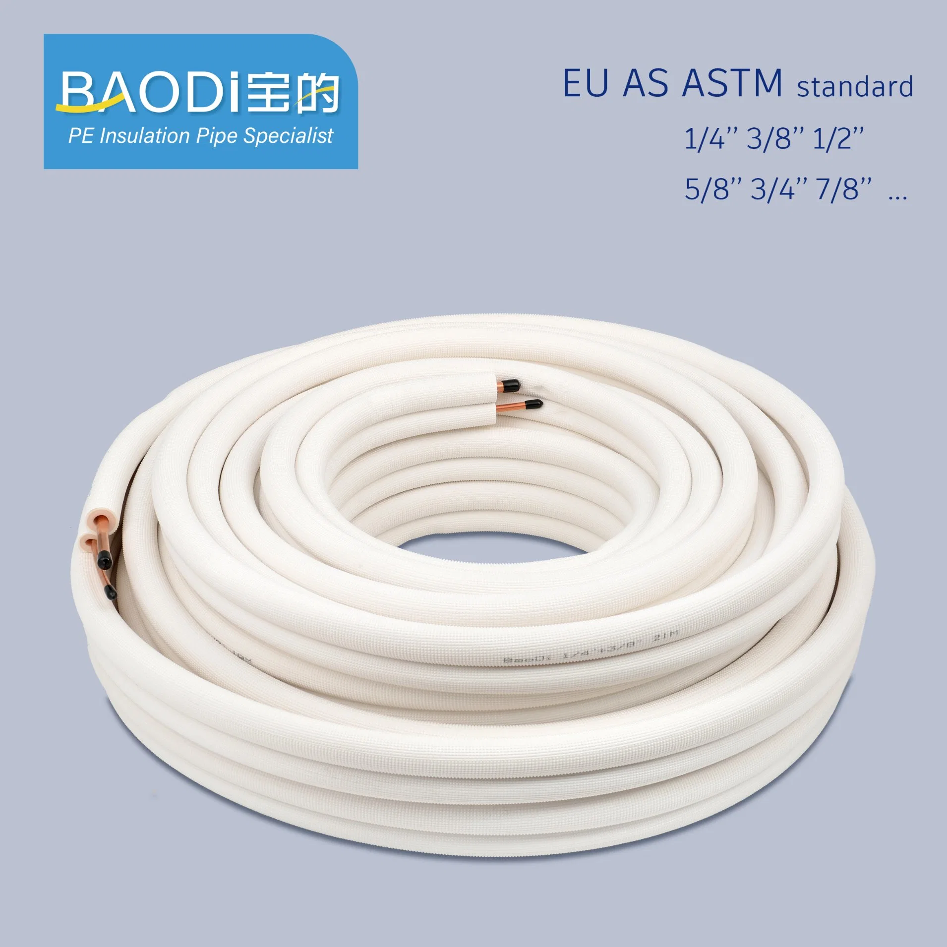 Insulated Copper Wires and Cables European Standard for Air Conditioner Size 1/4, 3/8, 1/2, 5/8, 3/4, 7/8 Installation Pair Coil AC Parts