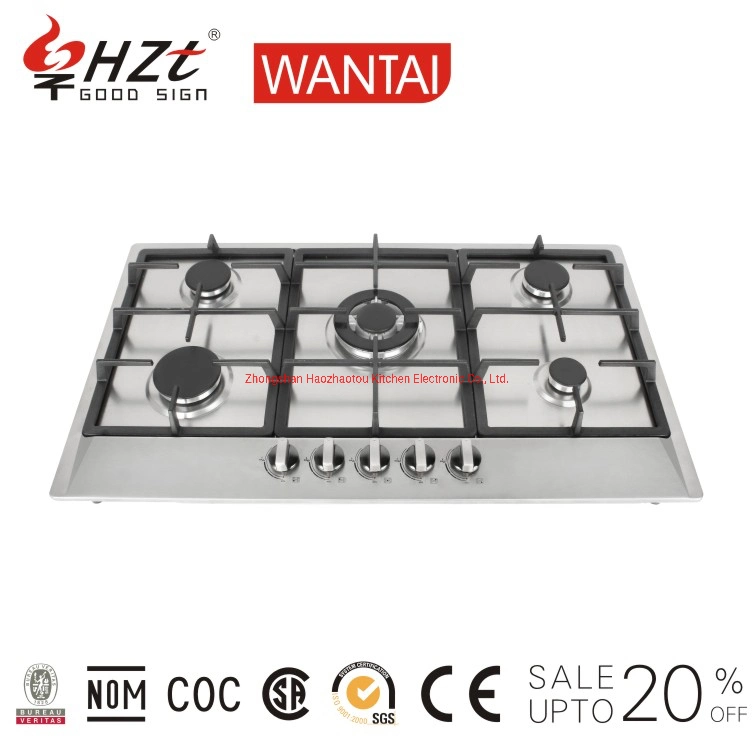 Hot Sale Cooktop Kitchen Built in 600cm Temperred Glass 5 Burner Gas Stove