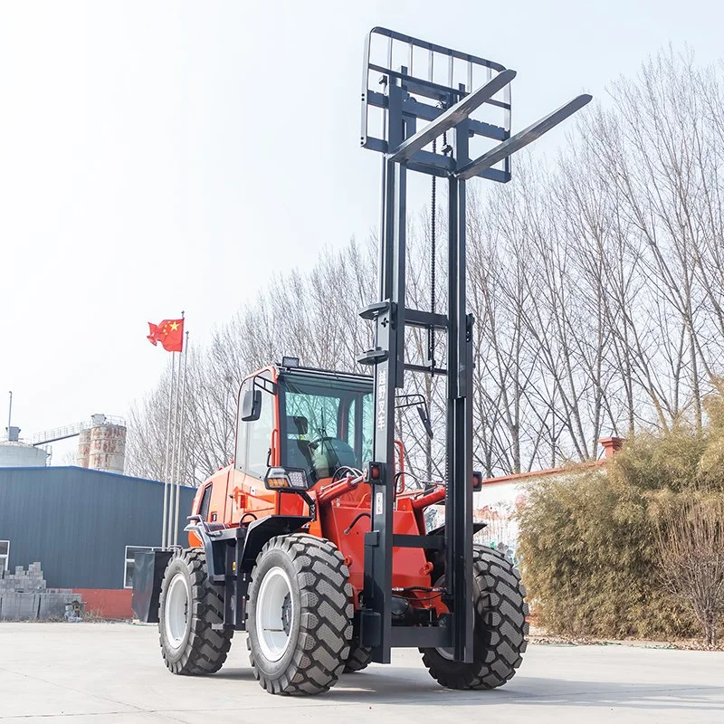 Carro elevador hidráulico 4x4 Diesel de 4 m utilizado no transporte em estrada