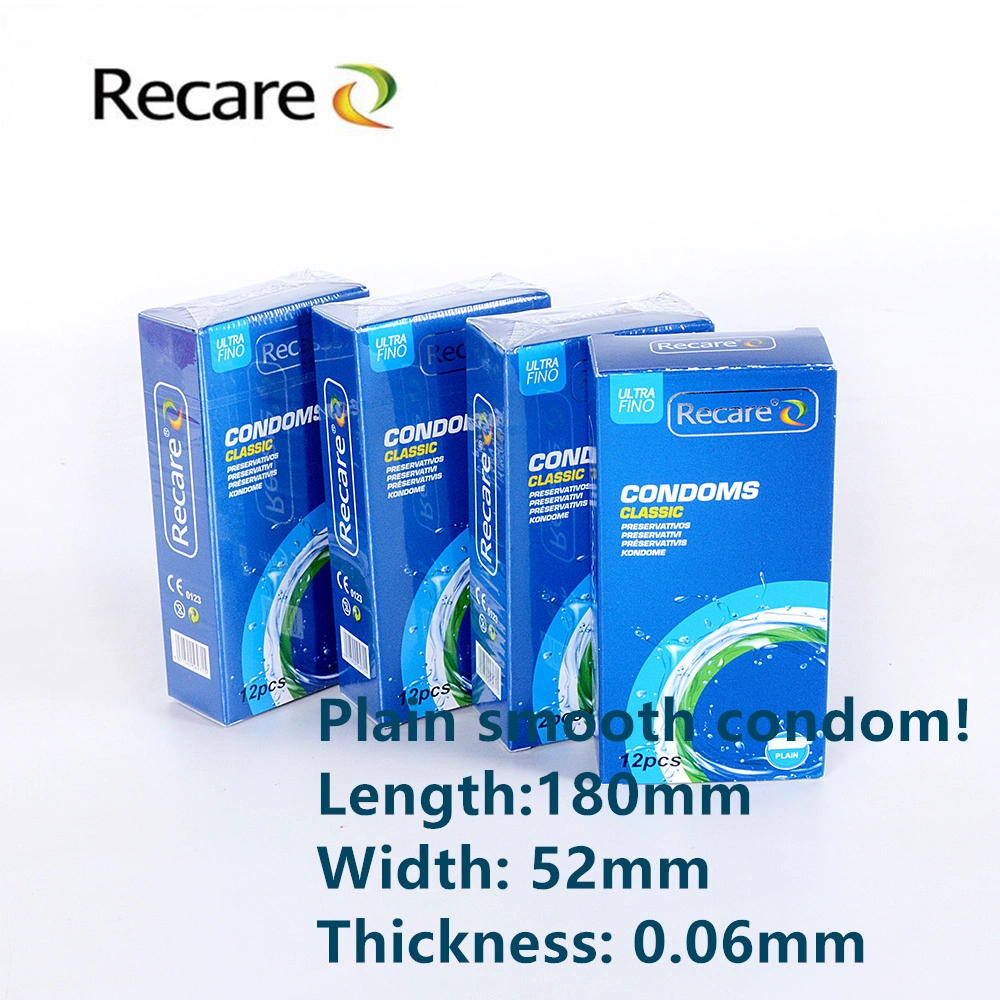Recare Brand Latex Condom OEM Package Sexual Use Plain Smooth Condom for Men