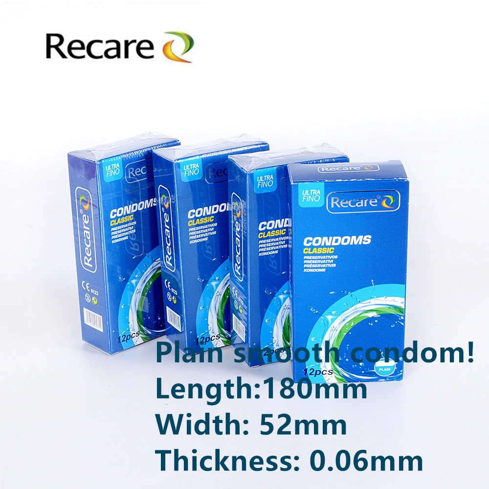 Recare Brand Latex Condom OEM Package الاستخدام الجنسي عادي سلس الواقي الذكري للرجال