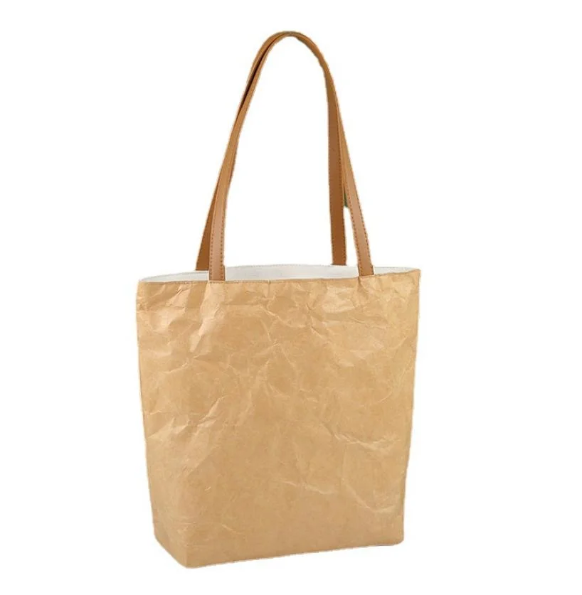 Environmentally Friendly Washable Kraft Paper Rip-Resistant DuPont Paper Tote Bag Shopping Handbag