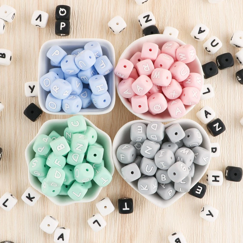 12mm English Letter Silicone Bead Alphabet DIY Personalized Name Necklace Pacifier Chain Baby Chewing Silicone Bead