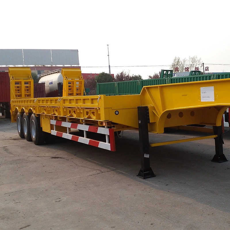 Used China Famous Brand 3 Axles Transportation Engineering Machinery and Large Equipment Low Flat Semi-Trailer