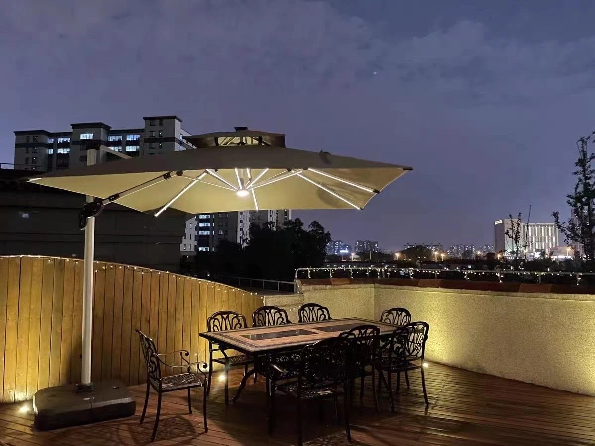 3 M Balcón Jardín Gran resistente a los rayos UV Parasol Patio exterior Paraguas romanos con luz LED