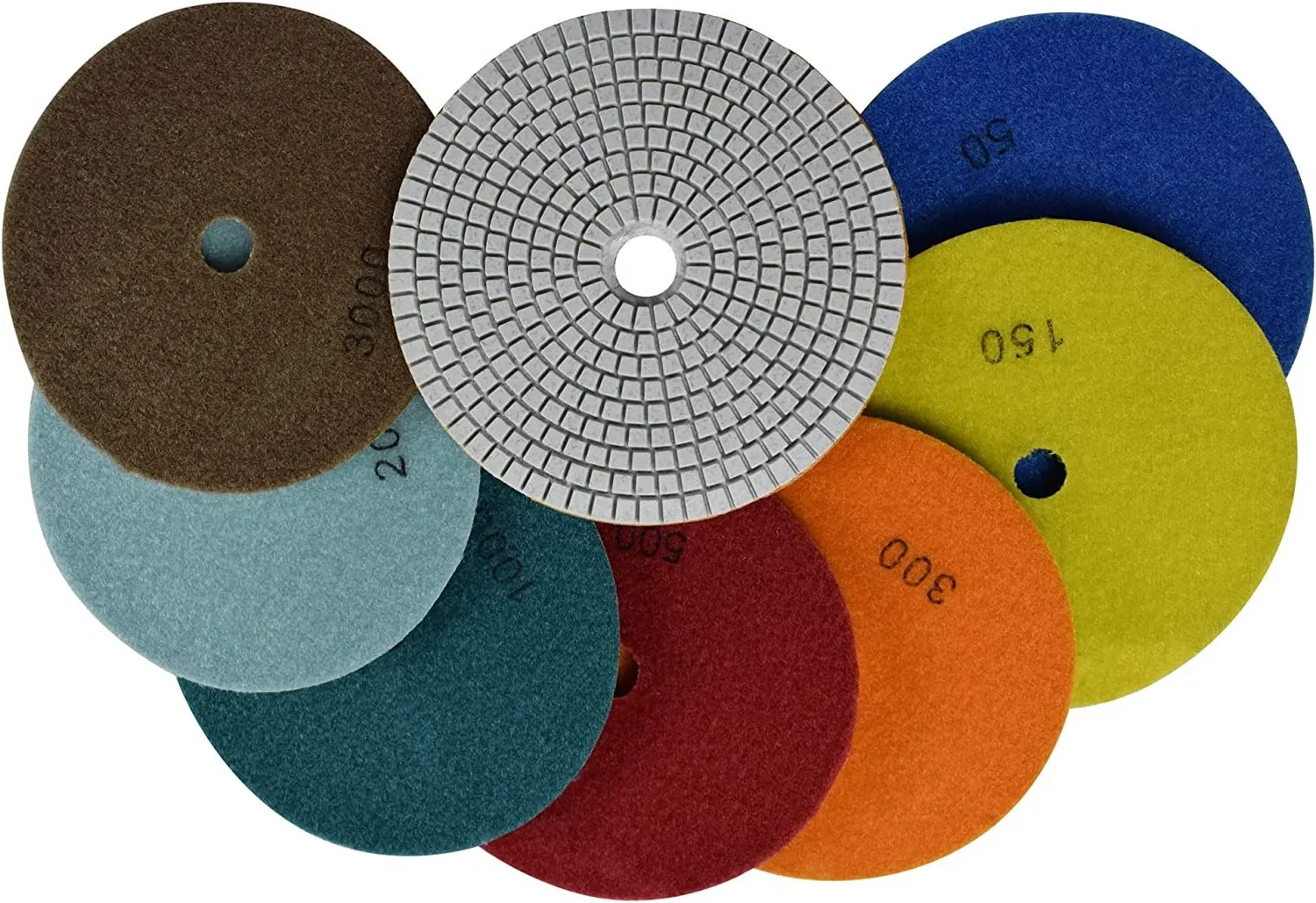 Diamond Polishing Pad papel de lija húmedo herramienta 5 pulgadas para el esmerilado Granito de mármol de piedra Countertop Pack de 7 PCS