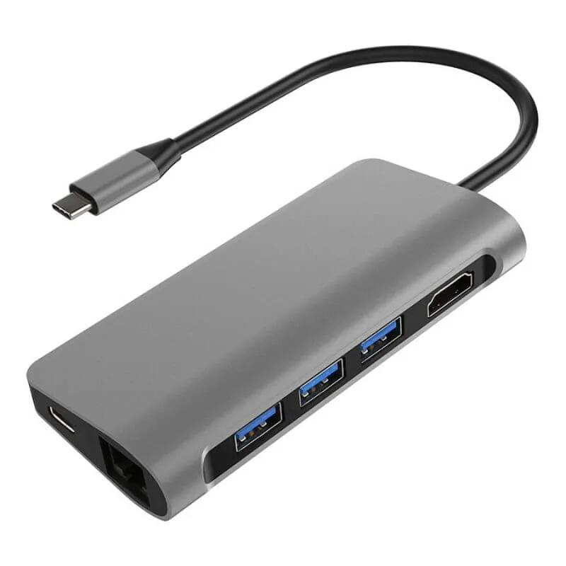 8-en-1 Hub de port LAN Pd Adaptateur multiport HDMI vers concentrateur de convertisseur USB
