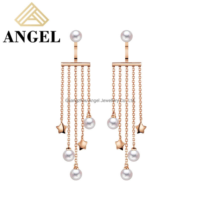 New Arrival Wholesale 18K Gold Fine Jewellery 925 Silver Star Jewelry Tassel Chain Earring with Freshwater Pearl for Gift