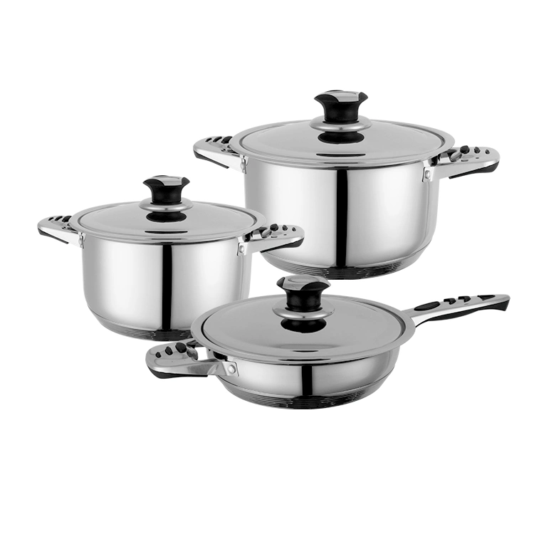 Bakelite Handle 6PCS Stainless Steel Cookware Set with Fry Pan Saucepan Casserole