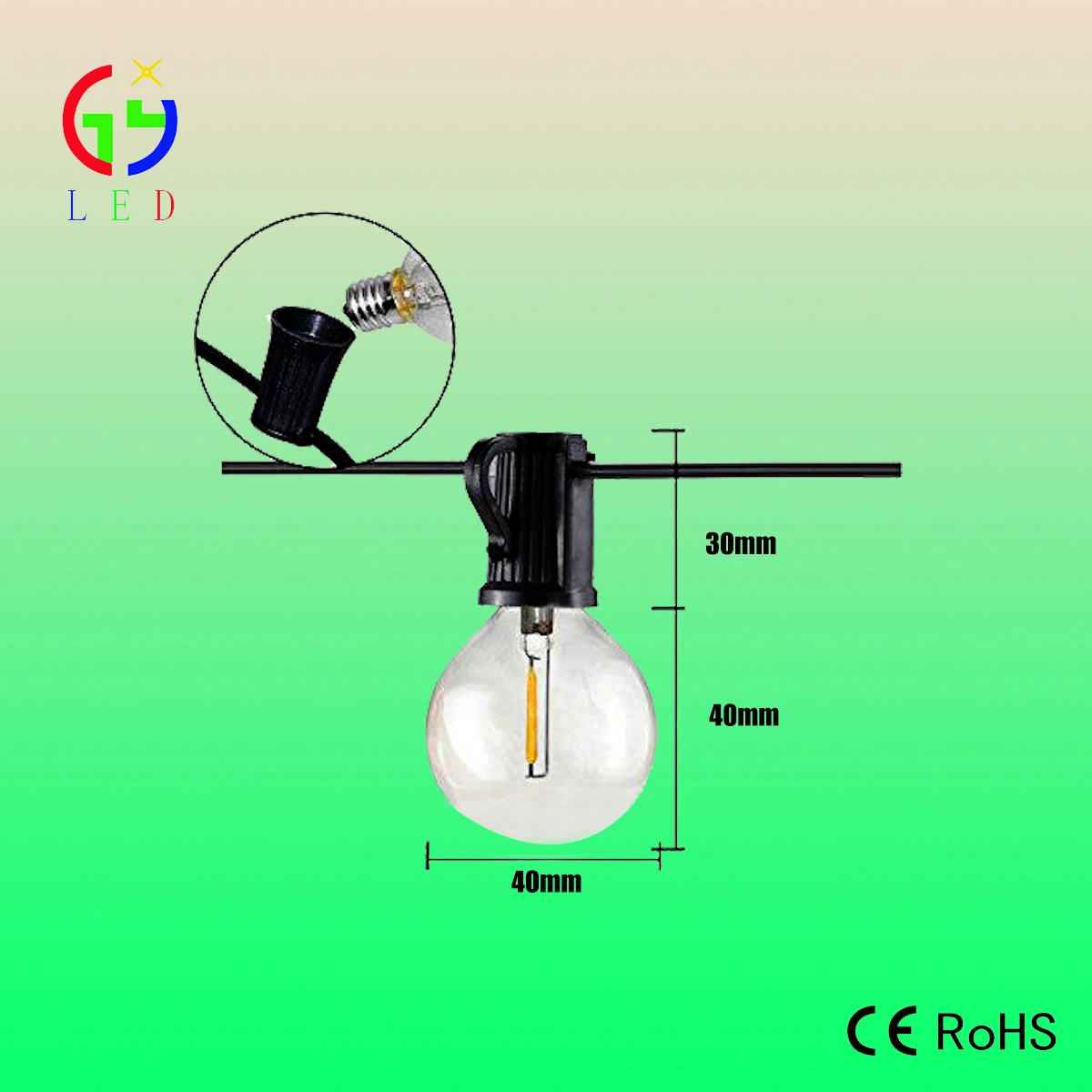 Partie extérieure à guirlande lumineuse G40 E12 de classe IP commerciale Éclairage