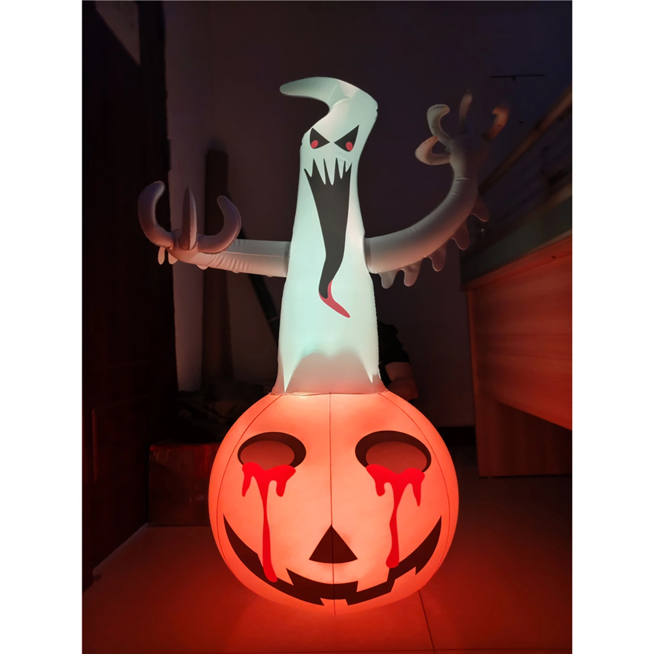 Halloween Festivals Decorations PVC Play Toys Inflatable Pumpkin Monster with Glow Light