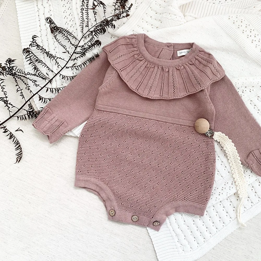 Spring Autumn Infant Baby Girl Thin Knit Jumpsuit Romper