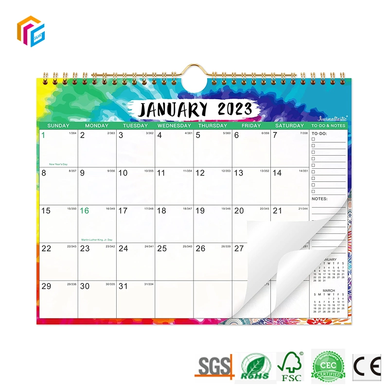 precio de fábrica Diseño personalizado Planificador de 365 días papel de descarga lleno Color espiral Oficina mensual de pared de la impresión de calendario