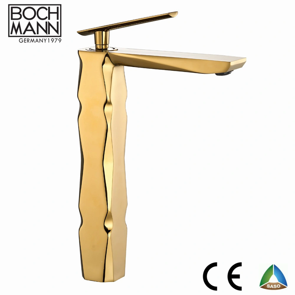 Luxus-Design Hochwertige Goldene Farbe Diamant Form Langen Auslauf Waschtisch Wasserhahn