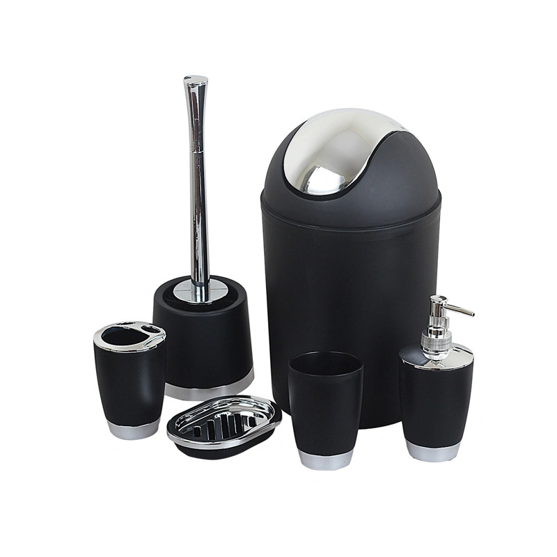 Simple Plastic Black White Hotel Bathroom Toiletry Set with Toilet Brush